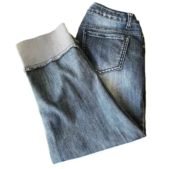 Baccini Women’s Jeans 8P Petite Distressed Embroidered Floral Boho Denim Cuffed - Picture 12 of 16